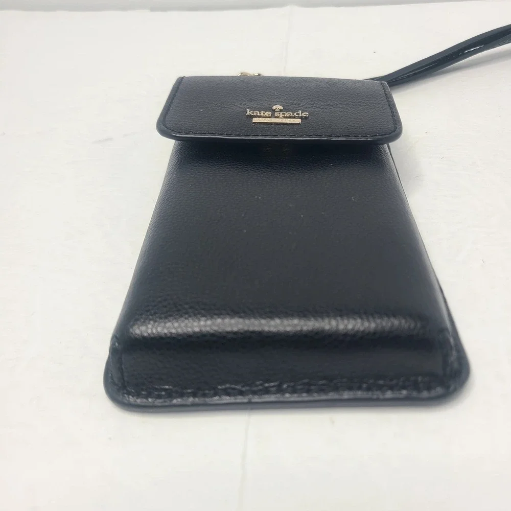 Kate Spade Leather Crossbody Madison North South Flap Phone Black Gold Hardware